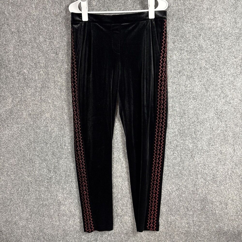 J.Mclaughlin Pants Womens Sz L Black Jerry Velvet Leggings Designer Party Artsy